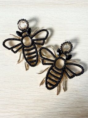 Bumble Bee Beaded Large Earrings on Gold Plating